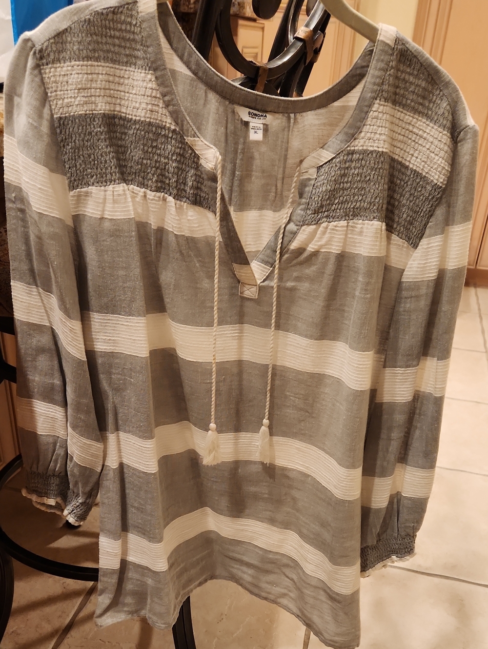 Womans Top Grey/white Cotton/linen